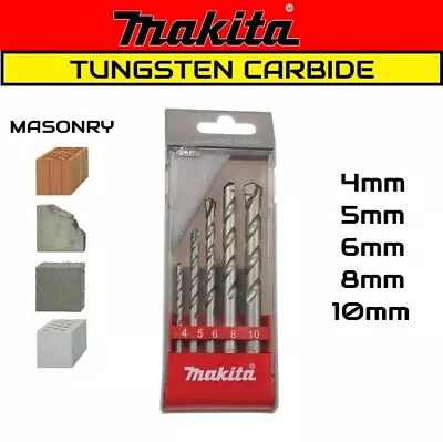 Makita Drill Bit Set For Masonry Stone Brick Concrete X5 Tungsten Carbide Bits • £7.81