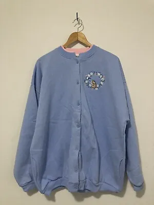 Vintage Artisans Sunschein Designs Blue W Pink Collar Cardigan Bunny / Easter • $26