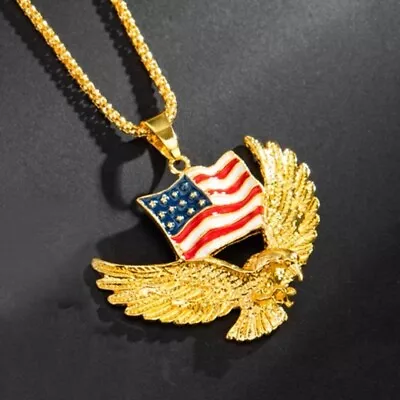 Men's Gold American Eagle Pendant Necklace Punk Rock Biker Jewelry Chain 24  • $12.98