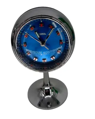 Blue Space Age Plastic Metal & Chrome Japanese Alarm Clock By Coral 1970s • $100