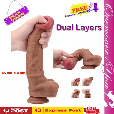 9.8  Realistic Dildo Dong Silicone Penis Cock Suction Strip On Harness Sex Toy • $6.98