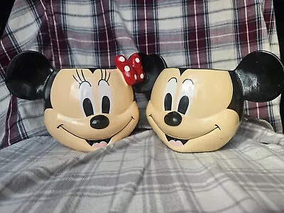 2 Vintage Applause 3D Disney Mickey And Minnie Mouse Head Face Plastic Cups Mugs • $24.99