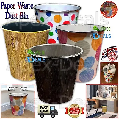 7.7L Dust Bin Basket Paper Waste Round Rubbish Polka Dot Office Bathroom Kitchen • £6.49