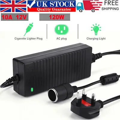 240V Mains Plug To 12V 10A Socket Adapter Car Cigarette Lighter Power Converter • £12.33