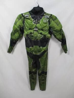 Halo Master Chief Costume Boys Medium 7-8 Padded Jumpsuit Mask Halloween Green • $24.99