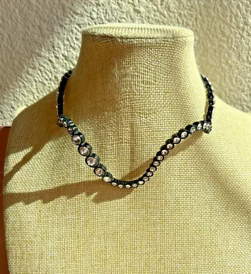 $22 • Buy Zara 3-D Black Plastic Choker Necklace With Bezel Set Clear Crystals 15 