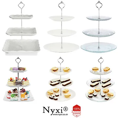 3 Tier Glass Ceramic Cake Stand Afternoon Tea Wedding Plates Party Tableware • £149.99