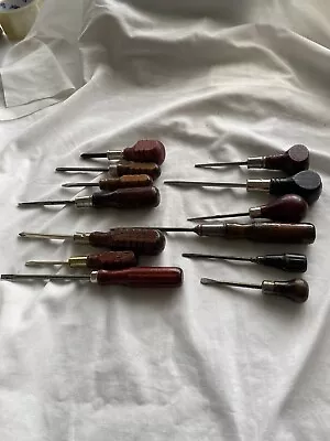 13 Retro Vintage Wood Handle Screwdriver Lot Phillips And Flathead Awls • $22.50