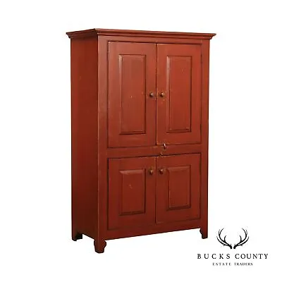Bucks County Custom Farmhouse Pine Painted Four-Door Storage Cupboard` • $1495