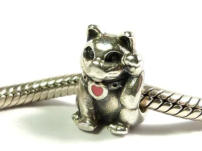 Pandora Charm Silver 925 Ale Red Enamelled Lucky Cat Charm Bead 790989en05 • £14.95