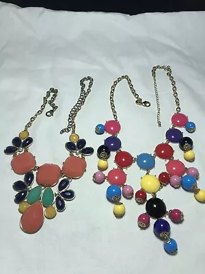 Colorful Necklace Lot Of 2 Goldtone Chains Y2k Bauble Bubble Multicolored 20  • $8.99