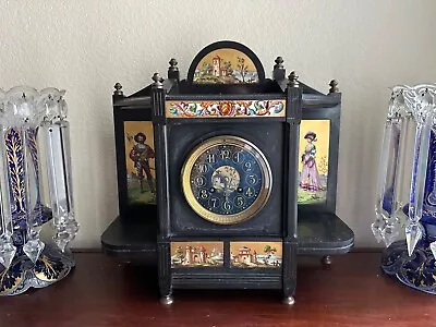 Antique 1893 Japy Freres & Cie MOV'T Clock Black Marble & Gold Enamel Painting • $399.99