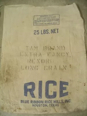 Vintage Rice Cloth Sack Bag Tiedemann & Mc Morran Blue Ribbon Rice Mills Inc. • $17.99