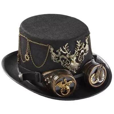 Gothic Steampunk Hat Top Hat With Goggles Deer For  Magic Hat For Halloween • £19.08