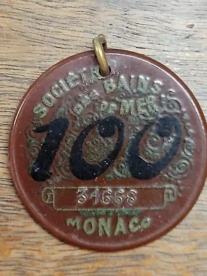 Vintage Societe Des Bains De Mer De Monaco 100 Gaming Token Or Room Key Fob • $12.99
