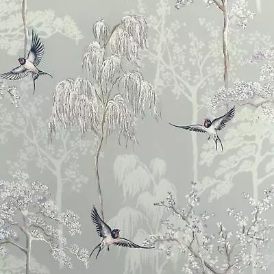 Japanese Garden Wallpaper Arthouse Birds Tress Floral Grey Lilac • £14.49