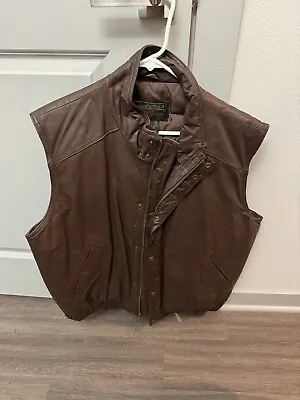 Vintage VTG 80s Eddie Bauer Goose Down Puffer Brown Leather XL Full Zip Vest • $119.99