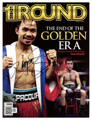 $69 • Buy Manny Pacquiao Autographed Primer Round Magazine (Smudged) Beckett QR #BH26954