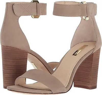 $37.99 • Buy +LOUISE ET CIE Nubuck Suede SANDALS Sz 7M KAI Ankle Strap High Block Heels Zara+