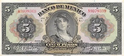 Mexico  5  Pesos  ND. 1930's  Series  I  Prefix A  Circulated Banknote XX1 • $185