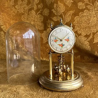 £48 • Buy Vintage Working Brass Wind Up Anniversary Clock Kundo Skeleton Glass Dome
