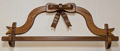 Vintage Oak Towel Or Blanket Bar Rack With Bow Design • £31.36