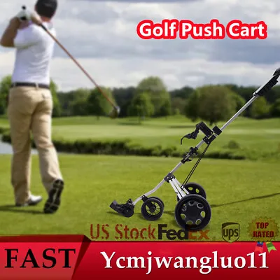 3-Wheel Golf Push Cart Foldable Collapsible Lightweight Pushcart W/ Foot Brake • $67.45