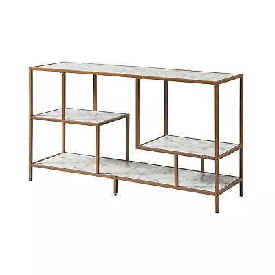 Modern Media Stand Console Table Open Geometric Shelves Faux Marble Finish • $199.95