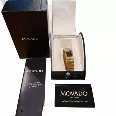 Movado Womens Wristwatch Gold Black Concerto 88 A1 1401 Sapphire Crystal Box • $509.96