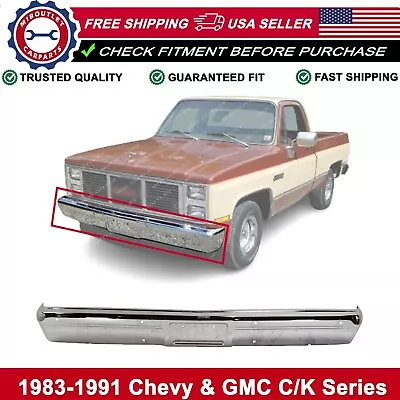 Front Bumper Chrome W/o Impact Strip Holes For 1983-1991 Chevy & GMC C/K Series • $297.05