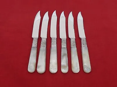 Set Of 6 Antique Mother Of Pearl Handle Fruit Knives ND-10 • $49.99