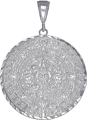 $69.99 • Buy Sterling Silver Aztec Calendar Mayan Sun Charm Pendant Necklace Diamond-Cuts