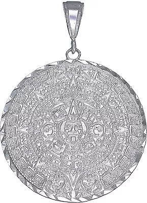 $89.99 • Buy Sterling Silver Aztec Calendar Mayan Sun Charm Pendant Necklace Diamond-Cuts