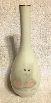 $18 • Buy Vintage Otagiri White Kitten Cat Pink Ballet Slipper Bud Vase 7.5  Fine China
