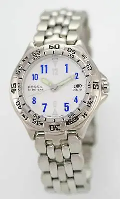 Fossil Blue Mens Watch Stainless Silver Steel 50m Water Resist Batt White Quartz • $34.94