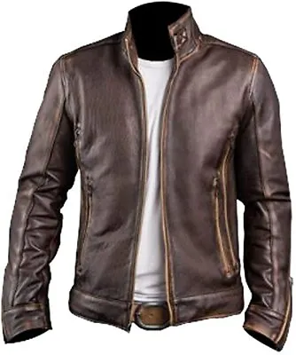 $29.99 • Buy Men's Vintage Cafe Racer Xmen Slim Fit Brown Motorcycle Genuine Leather Jacket