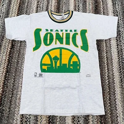 Vintage Seattle Sonics Shirt Men Medium Gray Tee 90s Chicago Bulls Double Sided • $69.91