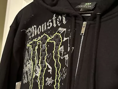 Monster Energy Jacket Mens M Black Green Full Zip Hoodie Sweatshirt Y2K NEW • $149