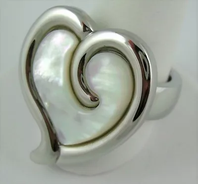 Steel By Design Mother-of-Pearl Heart Ring - Size 7 • $42