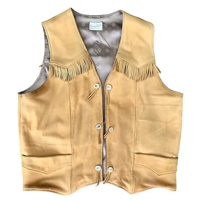 Custom Made By Wild West Clothing Tan Leather Vest Vintage Fringe • $375