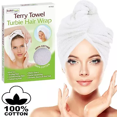 🔥LUXURY Hair Towel Wrap 100% Cotton Instant Drying Lightweight Turban Soft Cap • £3.95