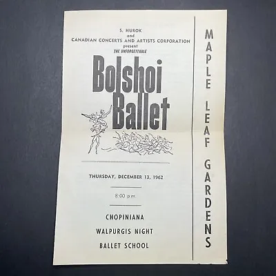 Vintage 1962 Bolshoi Ballet Opera Pamphlet Maple Leaf Gardens Toronto BON12 • $14.99