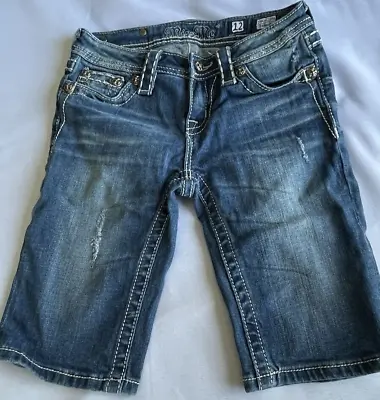MISS ME Jeans Girls Size 12  Bermuda Shorts Blue Denim Jean Bling Rhinestones • $10