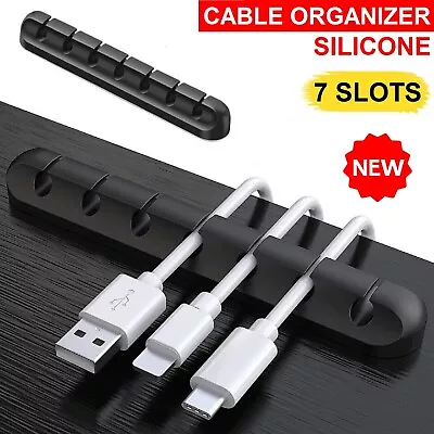 5 Slots USB Charge Cable Holder Desk Cable Clips Organizer Cord Management Black • $18.49