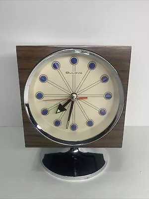 Bulova Desk Clock Tulip Space Age MCM Faux Wood Jewels 6  Glow Glow Ultra Mod • $229