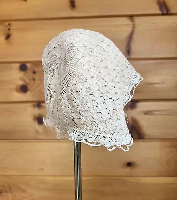 Antique Crocheted Lace Doll Hat Bonnet For Large French And German Dolls • $19.99