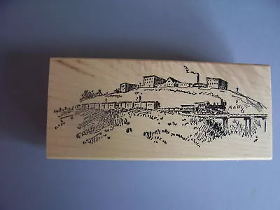 100 PROOF PRESS RUBBER STAMPS TRAIN IN LANDSCAPE NEW Wood STAMP • $9.25