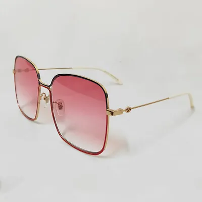 $192 • Buy GUCCI GG0443S Gold Pink Square Aviator Metal Retro Sunglasses