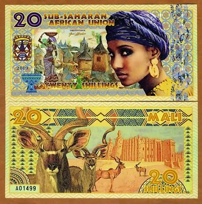 Sub-Saharan African Union 20 Shillings 2019 Private Issue Polymer Woman • $2.45