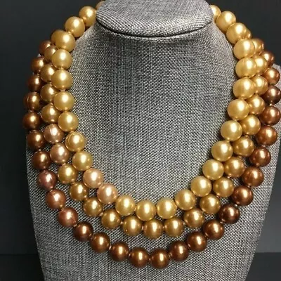 VTG Pop Bead Necklace Brown Triple Strand Pearl Silver Spacer Adjustable Retro • $75